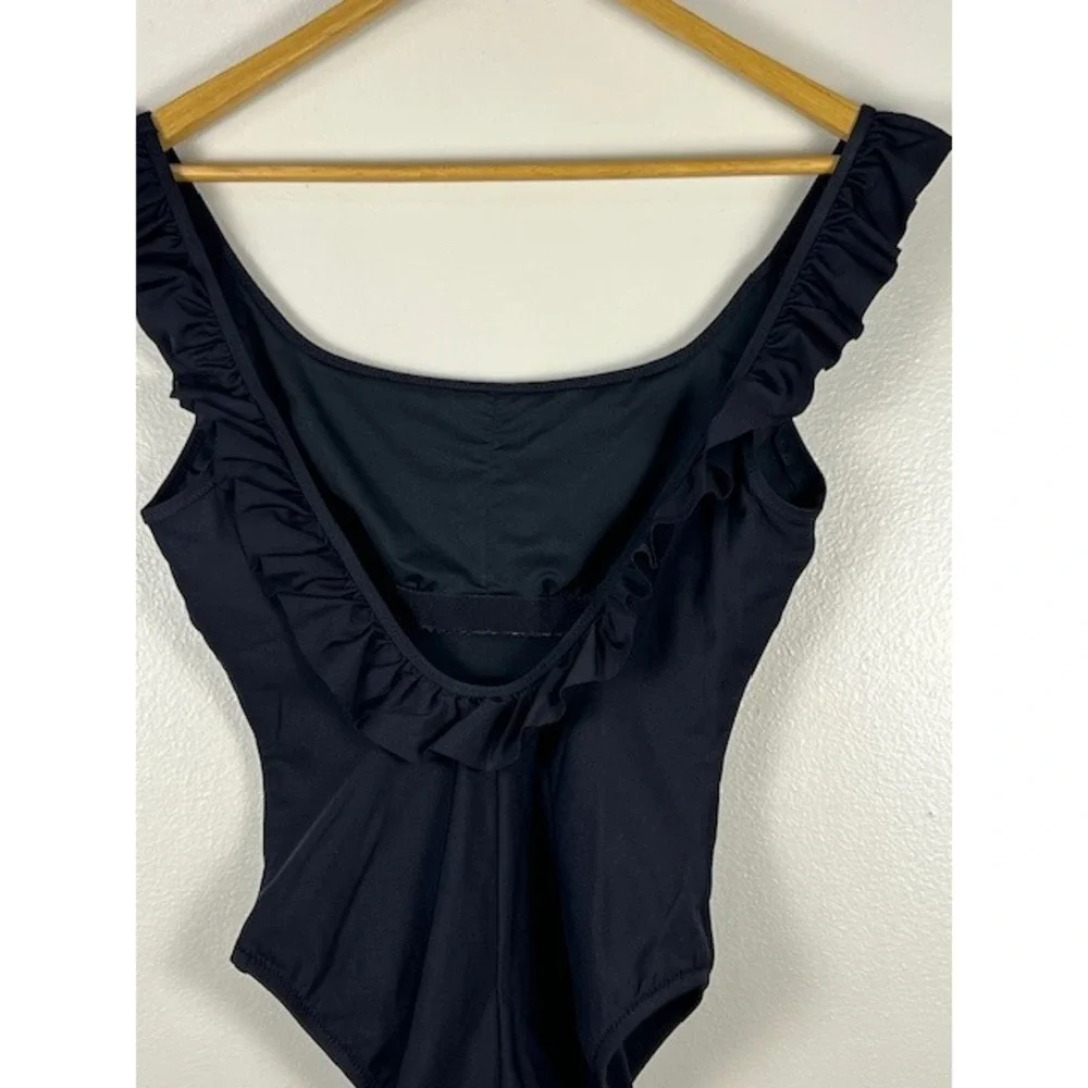 J.Crew Womens Ruffle Scoop Neck One Piece Swimsuit Black H2789 Size 6